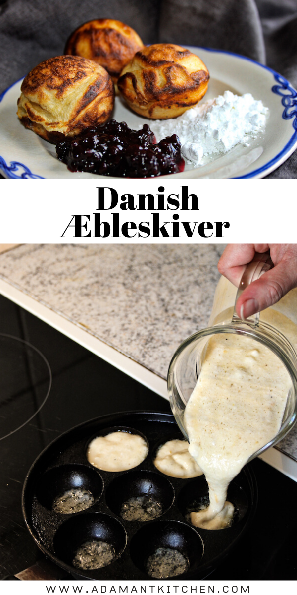 丹麦Æbleskiver ~ Aebleskiver被丹麦美食传统圣诞节时吃。这是一个小圆蛋糕在一个特殊的蛋糕烤盘和配上糖粉和果酱。